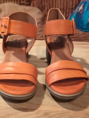 Miz Mooz Orange Leather Ankle-Strap Block Heel Sandals